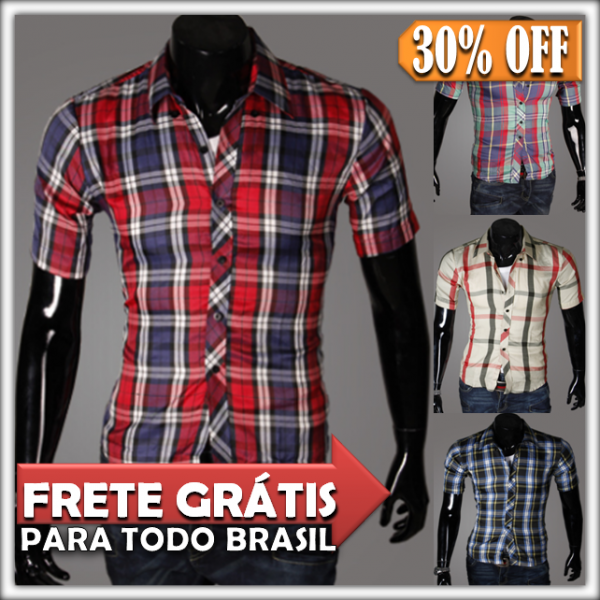 Camisa Slim Manga Curta Xadrez